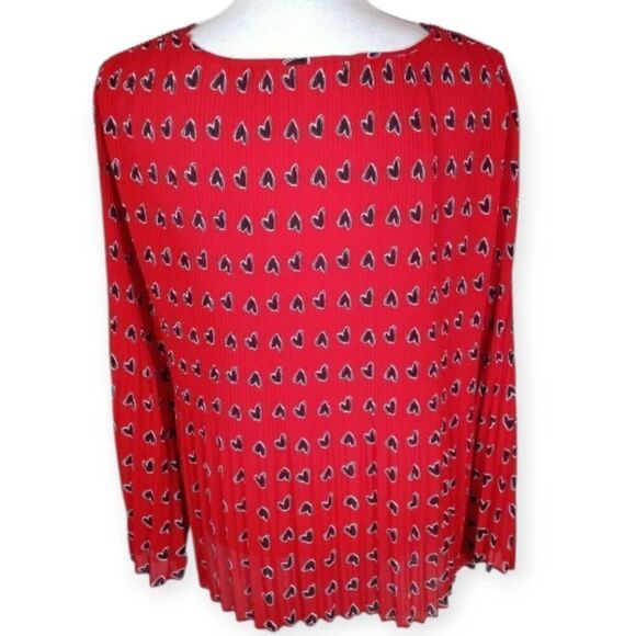 ROSE & OLIVE RED & BLACK HEART PRINTED FLARE SLEEVE BLOUSE SZ.L EUC. - Picture 3 of 5